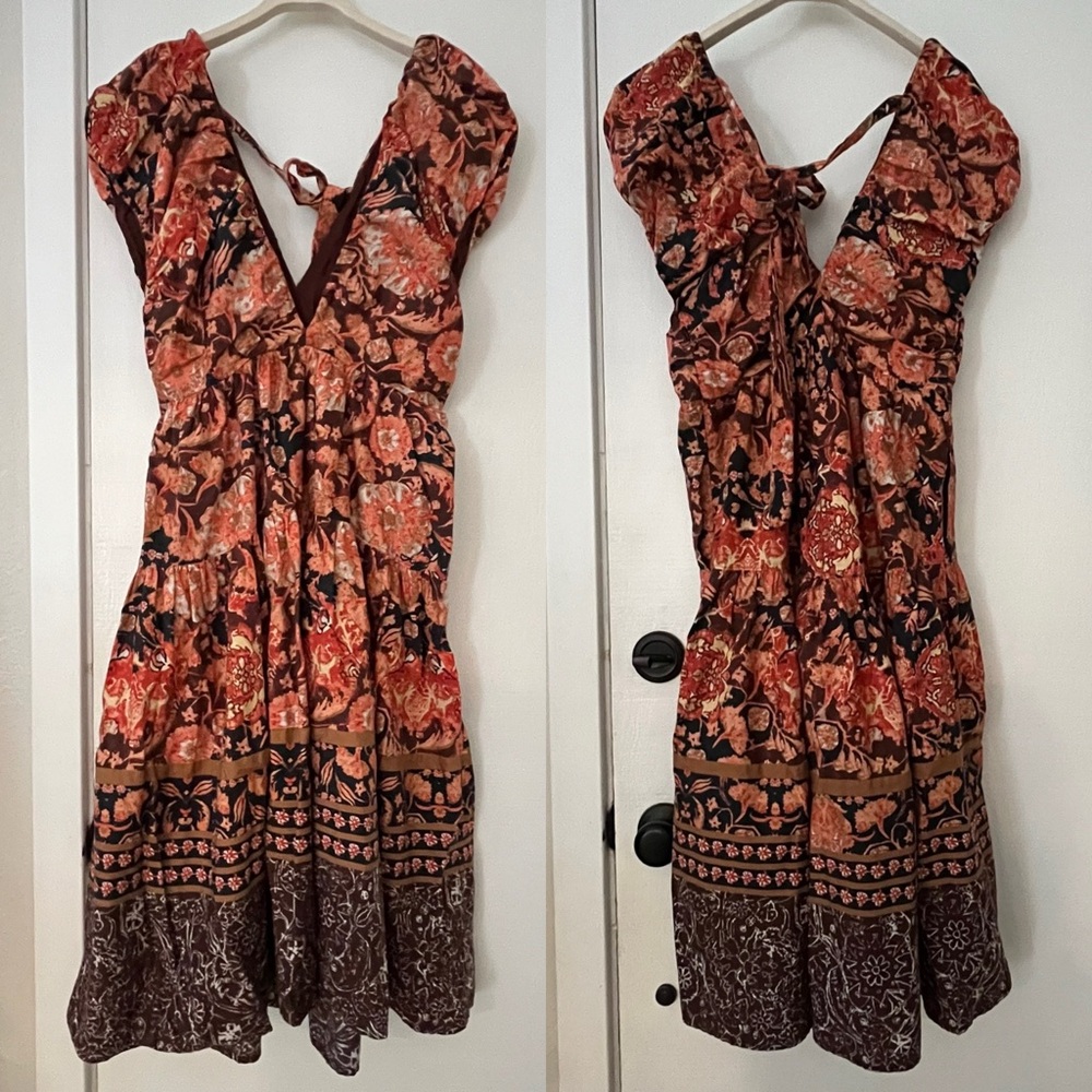 Anthropologie Red Multi Motif Printed V-Neck Babydoll Dress 8 - Picture 4 of 5